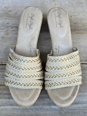 Soft Style NEW Coastal Boho Woven Raffia Comfort Wedge Slide Sandals 8.5M